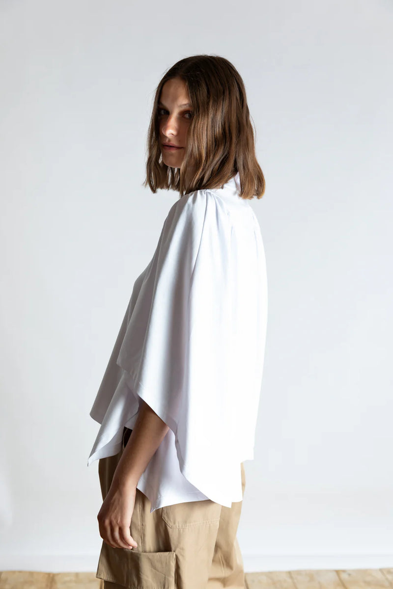 Jersey V Neck w/Elbow Sleeve | White