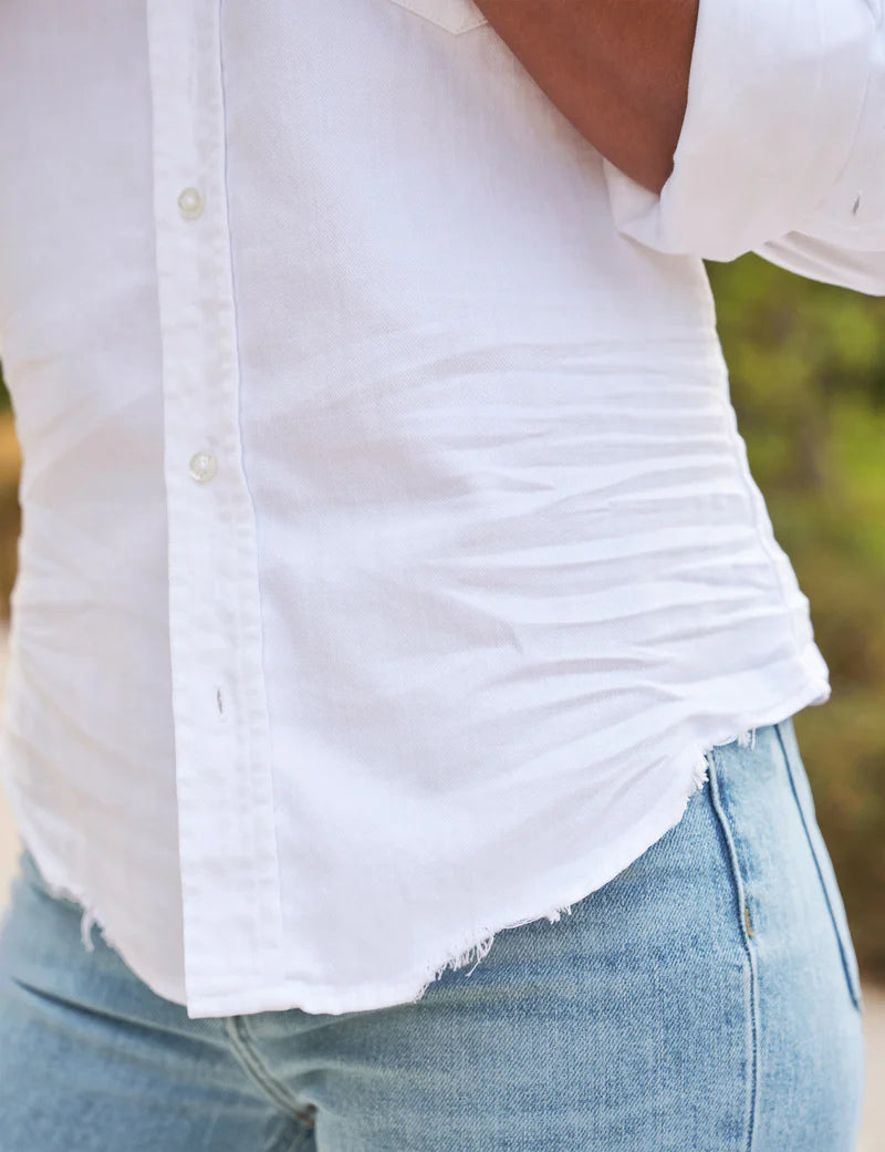 Barry Tattered Denim Button Down | White