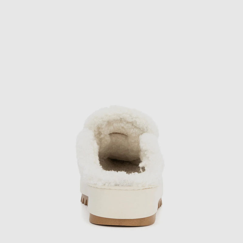 Aquatalia Amata Shearling Slide in Ecru Suede well heeled stowe vt