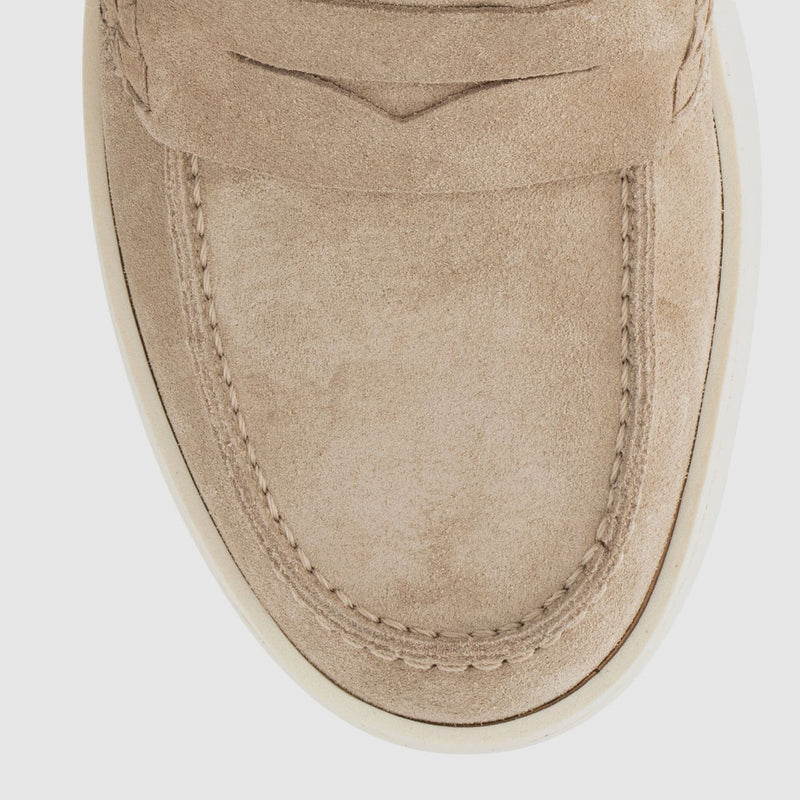 Aquatalia Amata Shearling Slide in Ecru Suede well heeled stowe vt