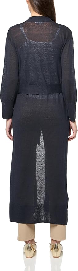 Majestic Filatures Linen Knit 3/4 Cardi with Tie Marine shop at well heeled vermont
