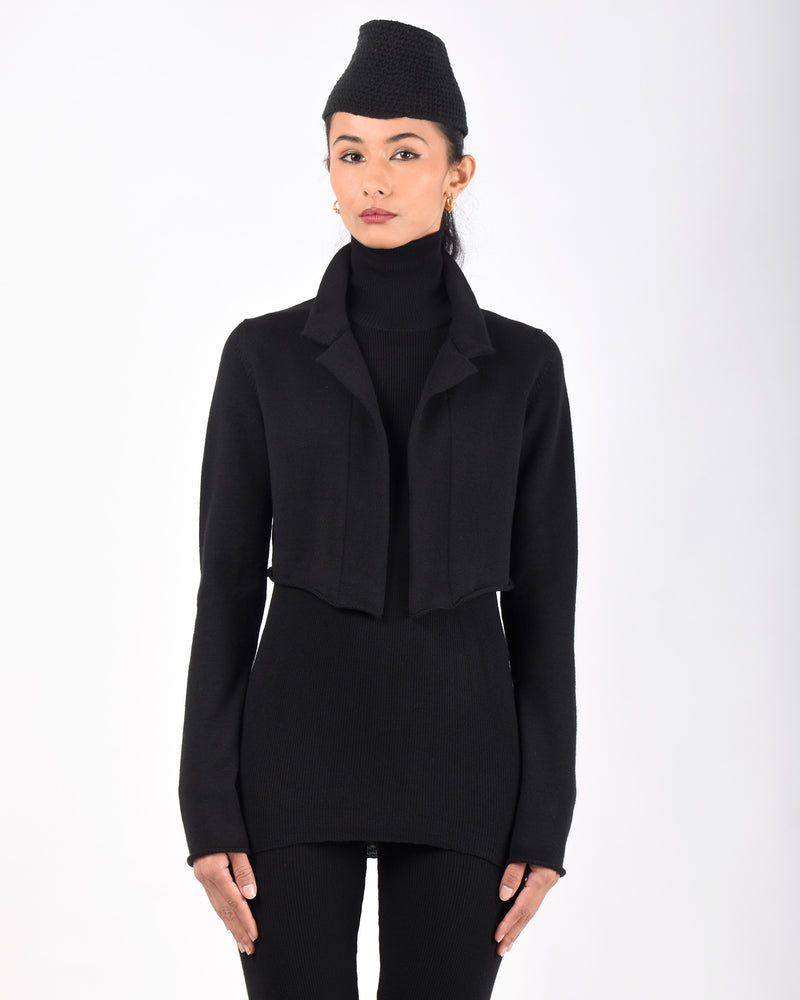 Cropped Merino Jacket with Pin | Black