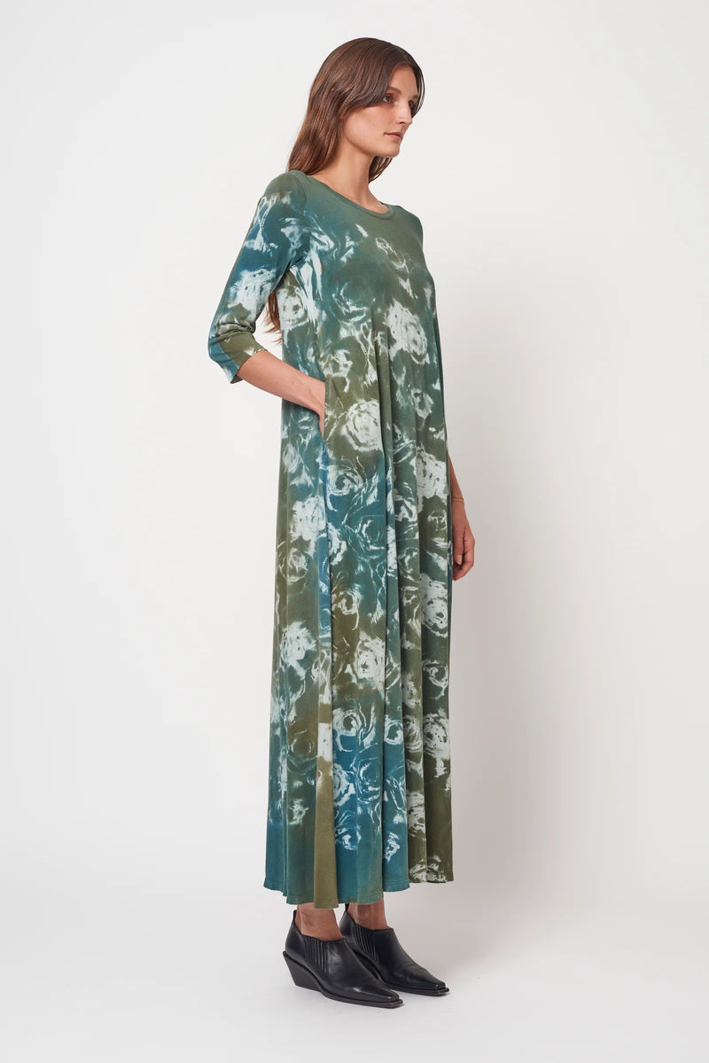 Teal Army Rose Treatment Drama Maxi Dress