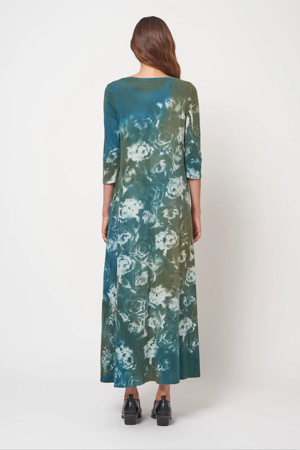 Teal Army Rose Treatment Drama Maxi Dress