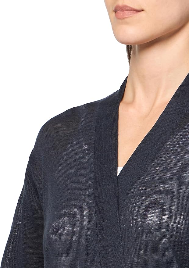 Majestic Filatures Linen Knit 3/4 Cardi with Tie Marine shop at well heeled stowe vt boutique