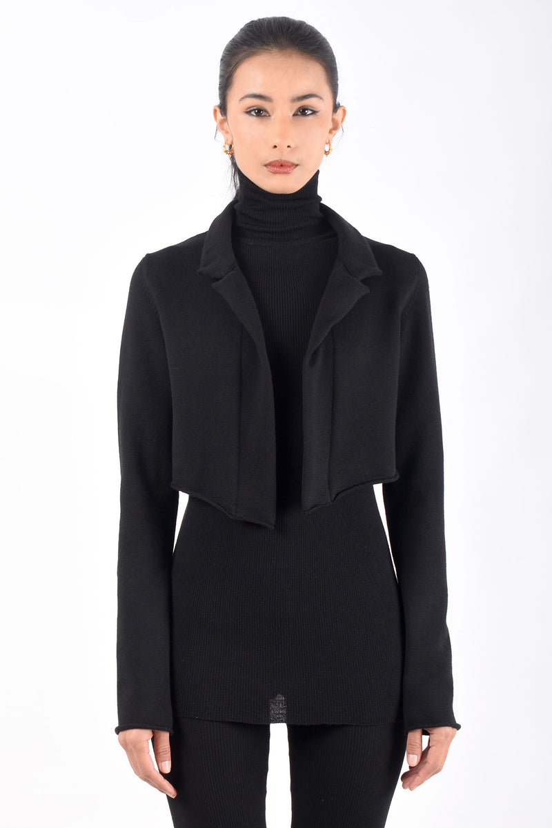 Cropped Merino Jacket with Pin | Black