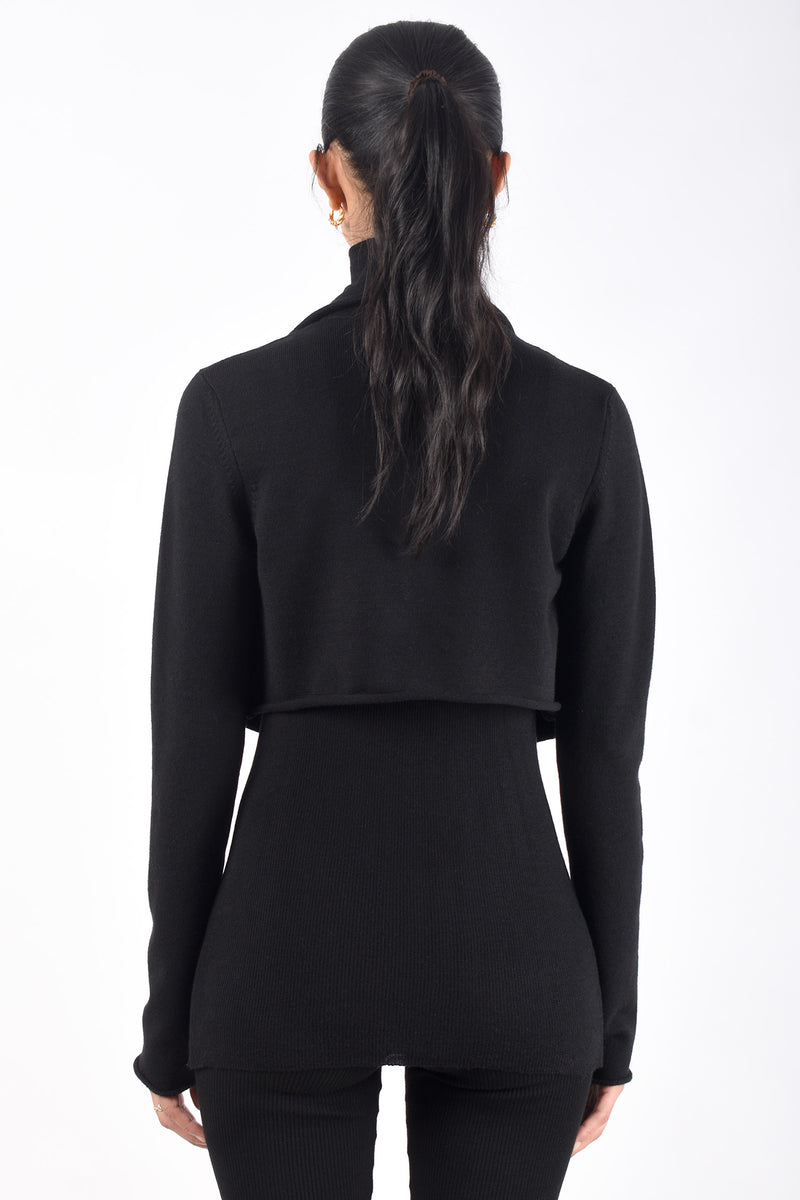 Cropped Merino Jacket with Pin | Black