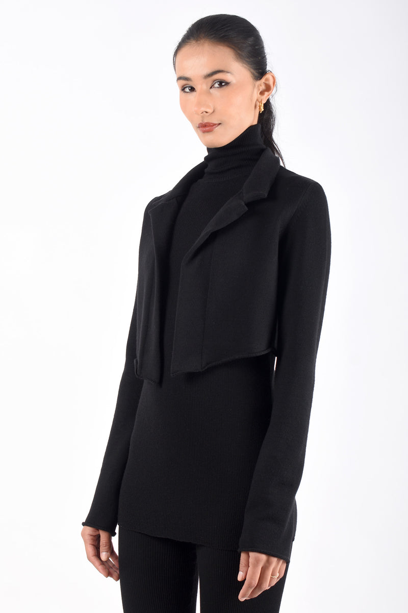 Cropped Merino Jacket with Pin | Black