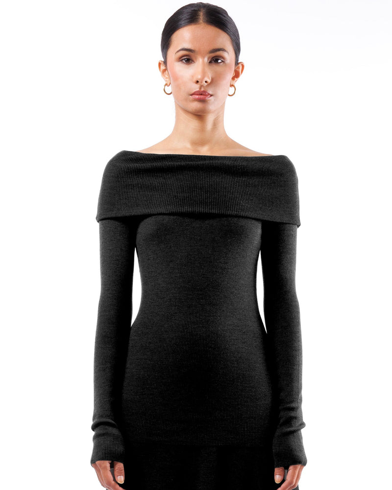 Off The Shoulder Wrap Long Sleeve Top | Black