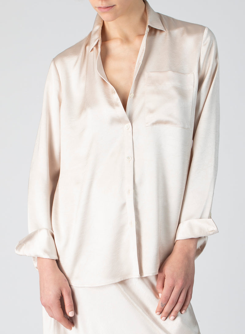 Cracked Satin Boyfriend Shirt | Vanilla