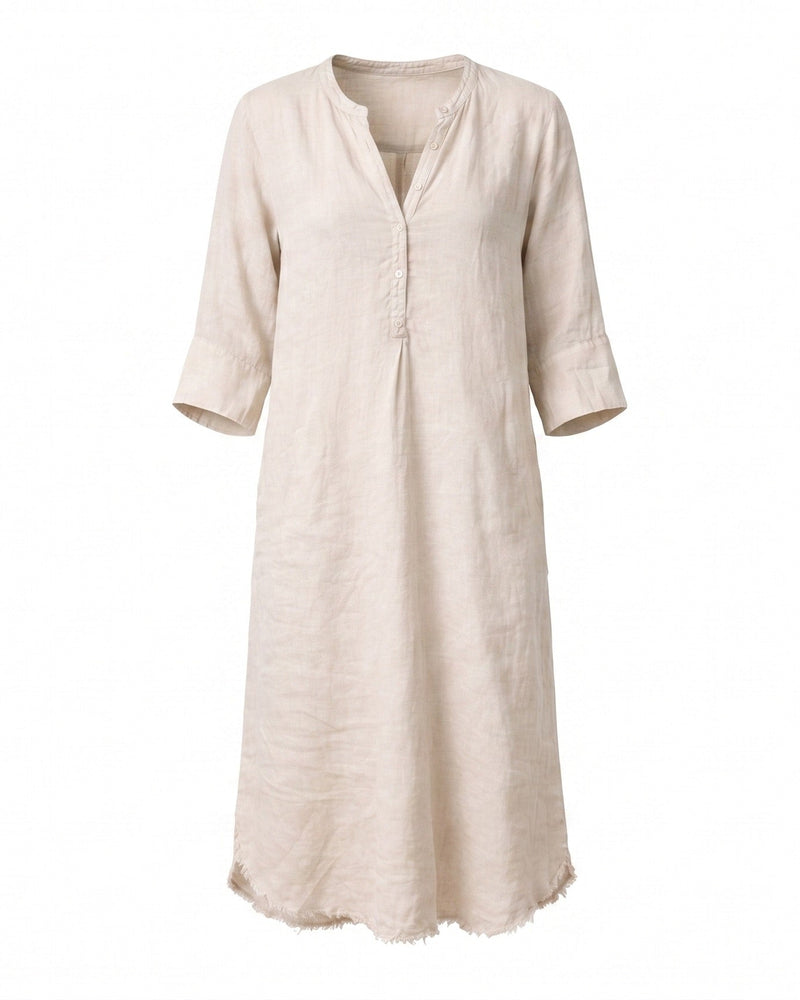 nude linen dress LINEN LONG DRESS WITH DRAWSTRING