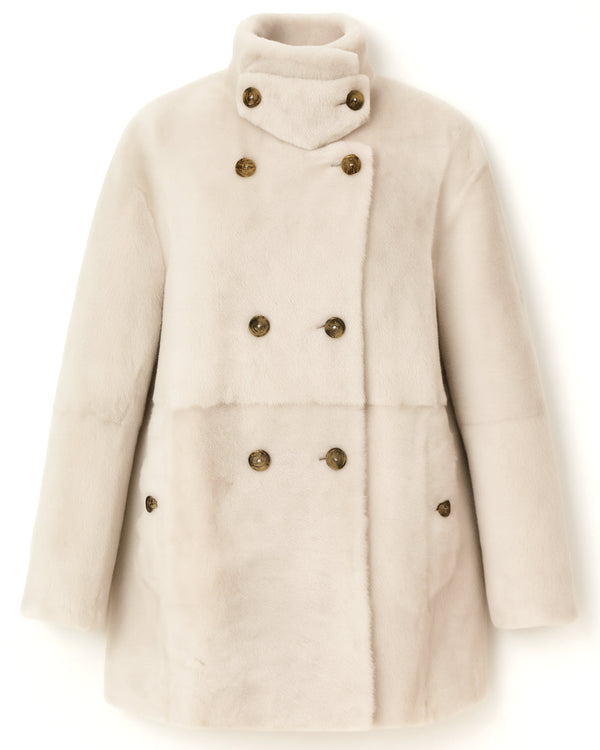 Grenn Pilot Bailey shearling Jacket in Iceberg on white background well heeled stowe vermont