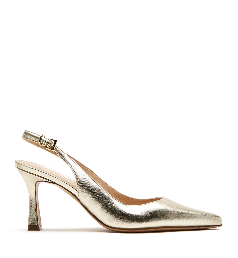 Belle Slingback Leather Heel | Platinum
