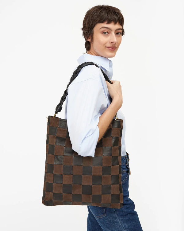 Carryall Clutch w/Tabs | Nappa & Suede Oversized Checker