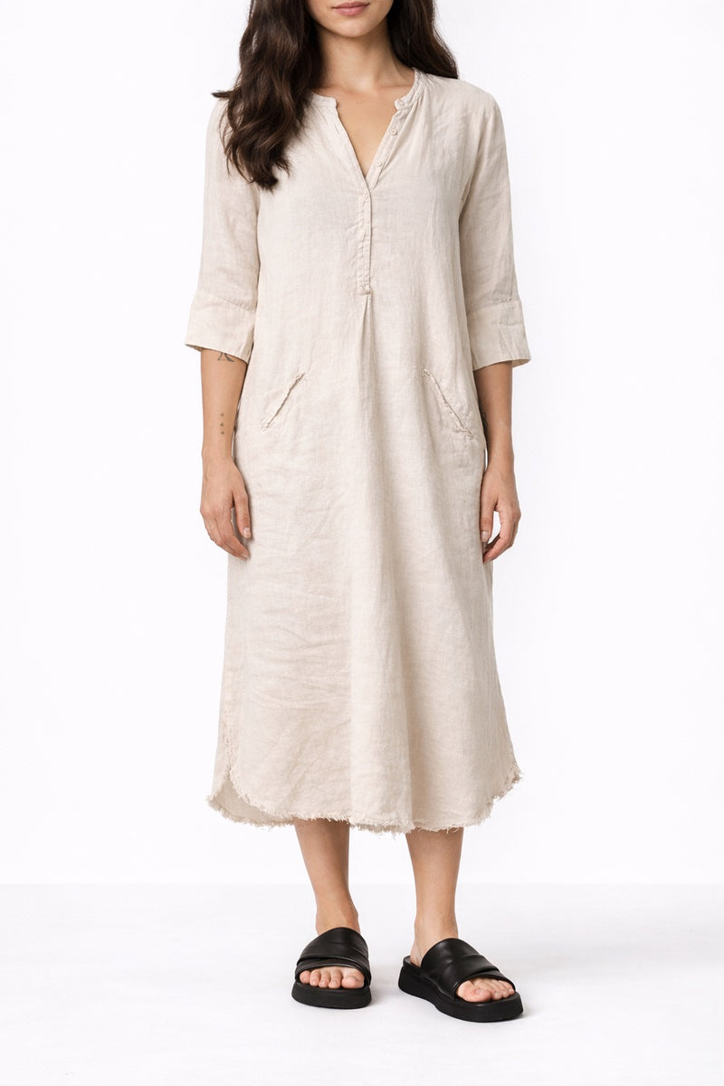 nude linen dress Amalia Embroidery Linen Dress