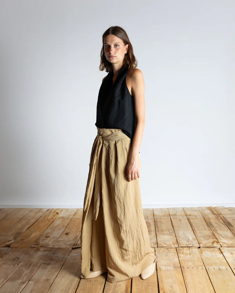 Wrap Palazzo Pants with Cross Tie Detail | Sand