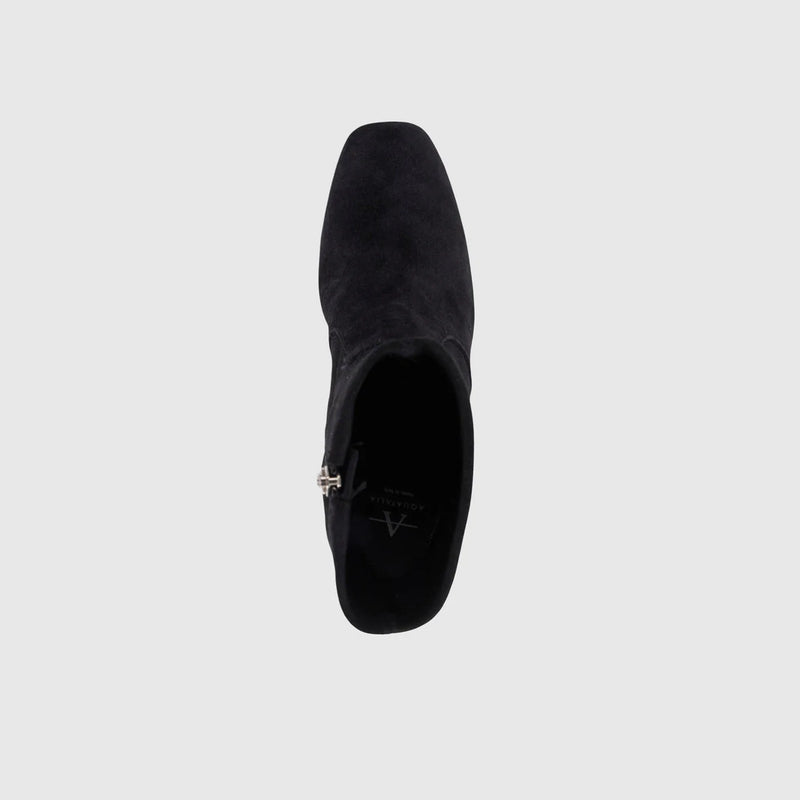 Aquatalia Demetra Bootie in Black on white background well heeled vt
