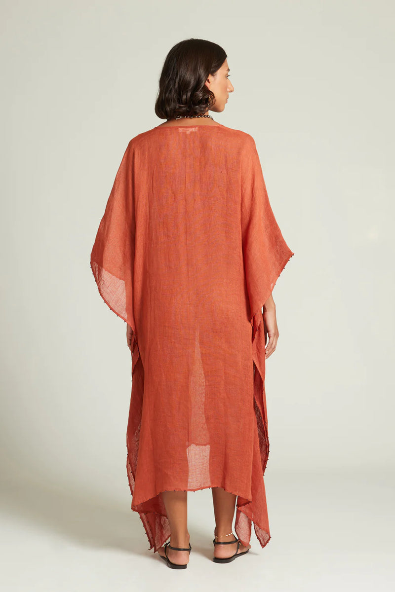 Sheer Linen Caftan in Picante