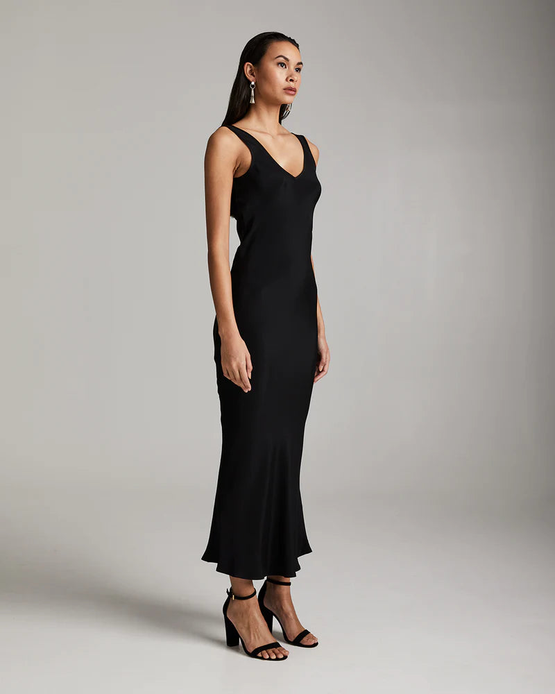 Double V Slip Dress | Black