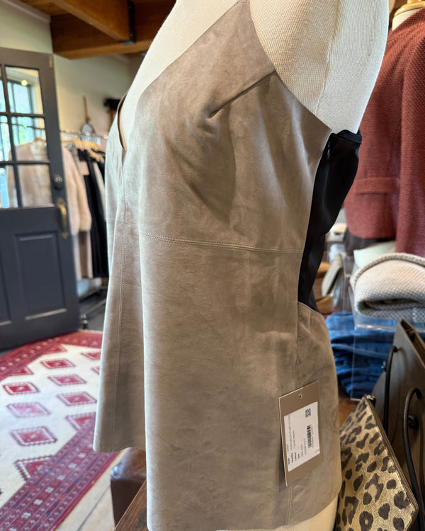 Grenn Pilot Kirby Leather Camisole in Taupe Suede on a mannequin well heeled stowe vt