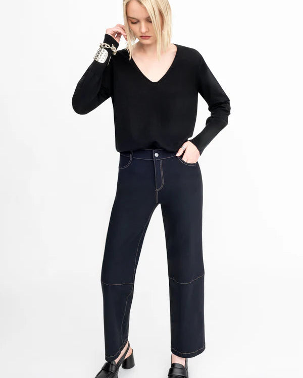 Asher Relaxed Jean Pants with Denim Stitching | Black