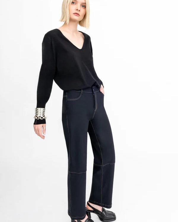 Asher Relaxed Jean Pants with Denim Stitching | Black