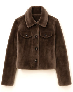 Grenn Pilot Felice shearling Jacket in Mocha on white background well heeled vermont