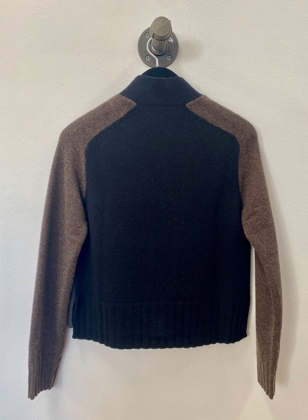 Dropped Shoulder Color Block Cardigan | Black Green Brown