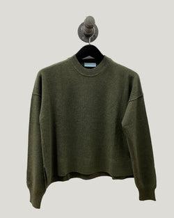 Cropped Pointelle Crew Neck | Loden