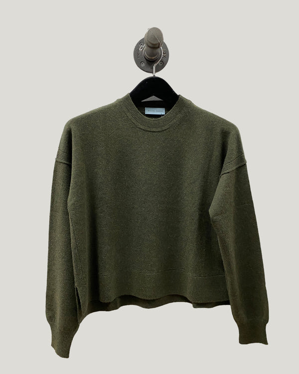 Cropped Pointelle Crew Neck | Loden