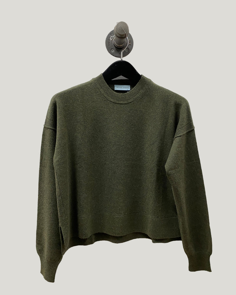 Cropped Pointelle Crew Neck | Loden