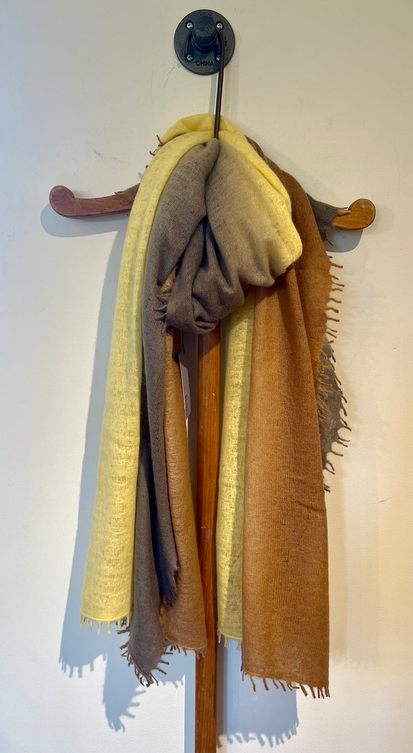 Cashmere Horizontal Shading Scarf | Yellow Brown Green
