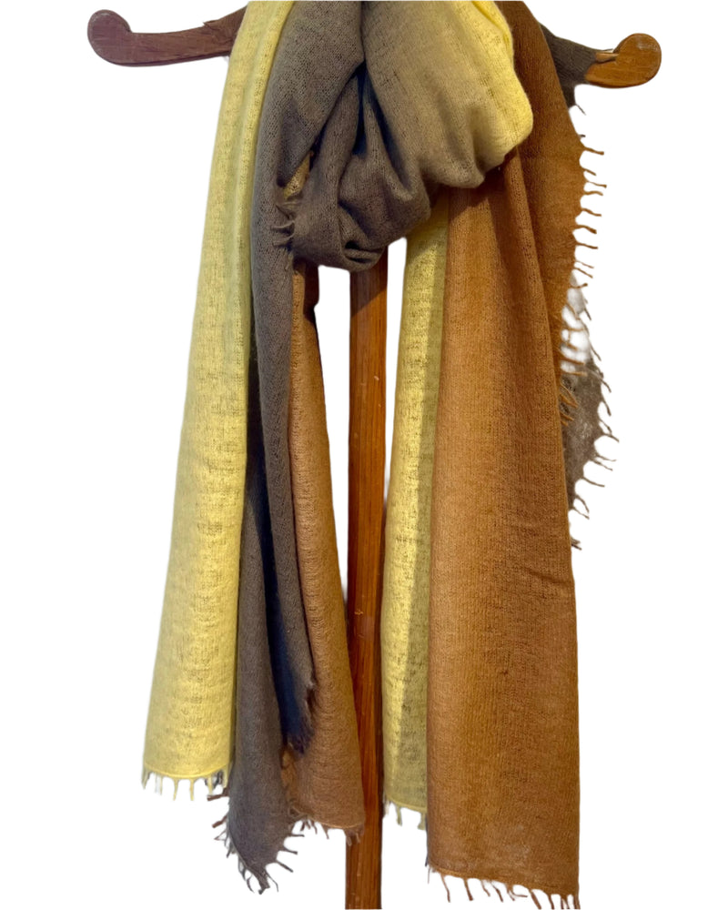 Cashmere Horizontal Shading Scarf | Yellow Brown Green