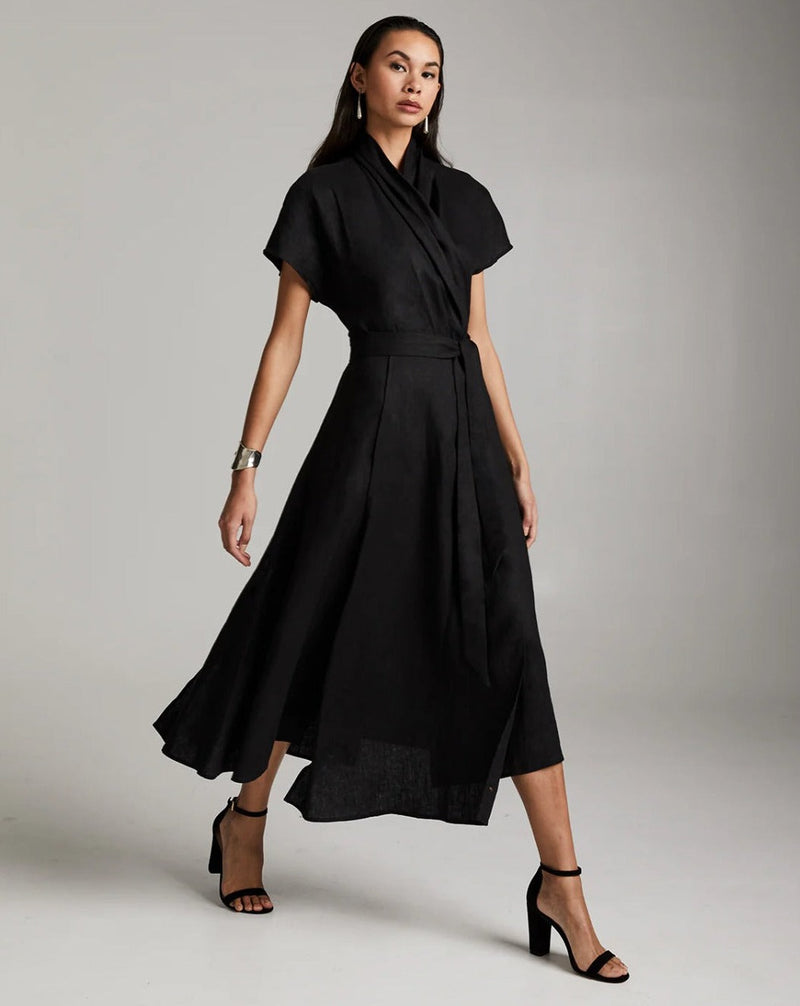 Silk Butterfly Wrap Dress | Black