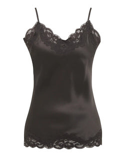 gold hawk Black satin camisole with lace trim at stowe vt boutique
