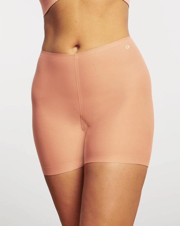 pink Evelyn & Bobbie Longline Girlshort/Slip Short Himalayan Salt shapewear shorts on a plain background