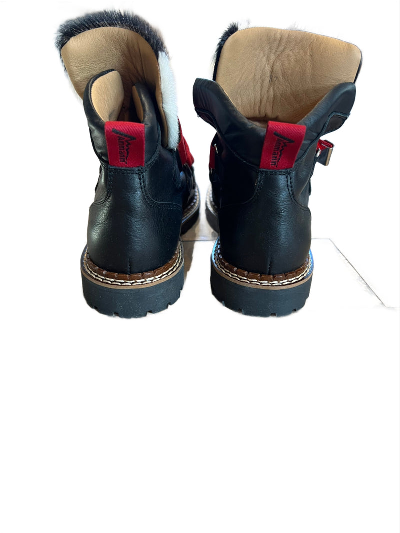 Lavin Hiker Black Leather with Black White Cowhide Red Straps