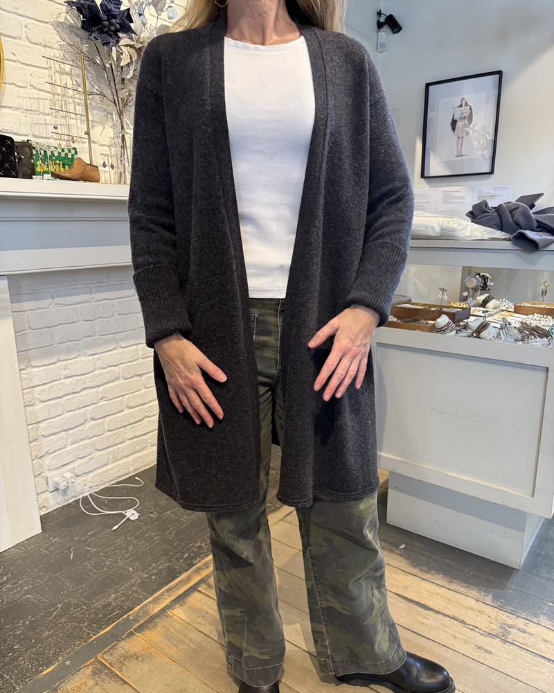 Wool Cashmere Long Sleeve Cardigan | Anthracite Chine