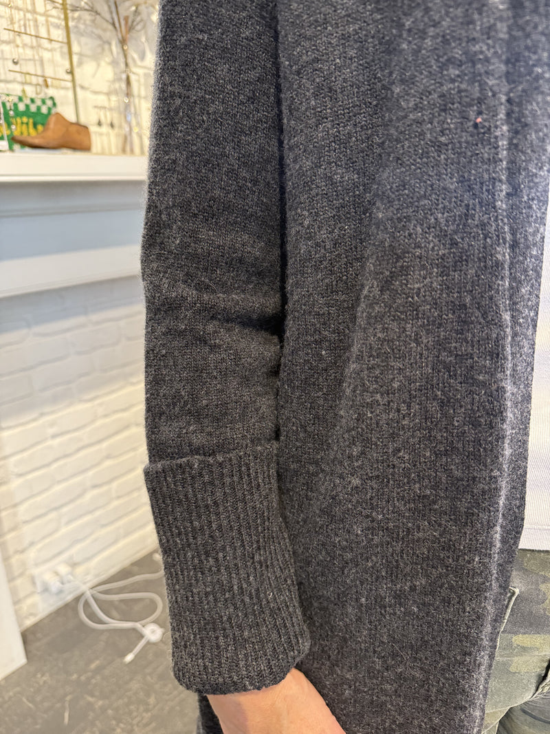 Wool Cashmere Long Sleeve Cardigan | Anthracite Chine
