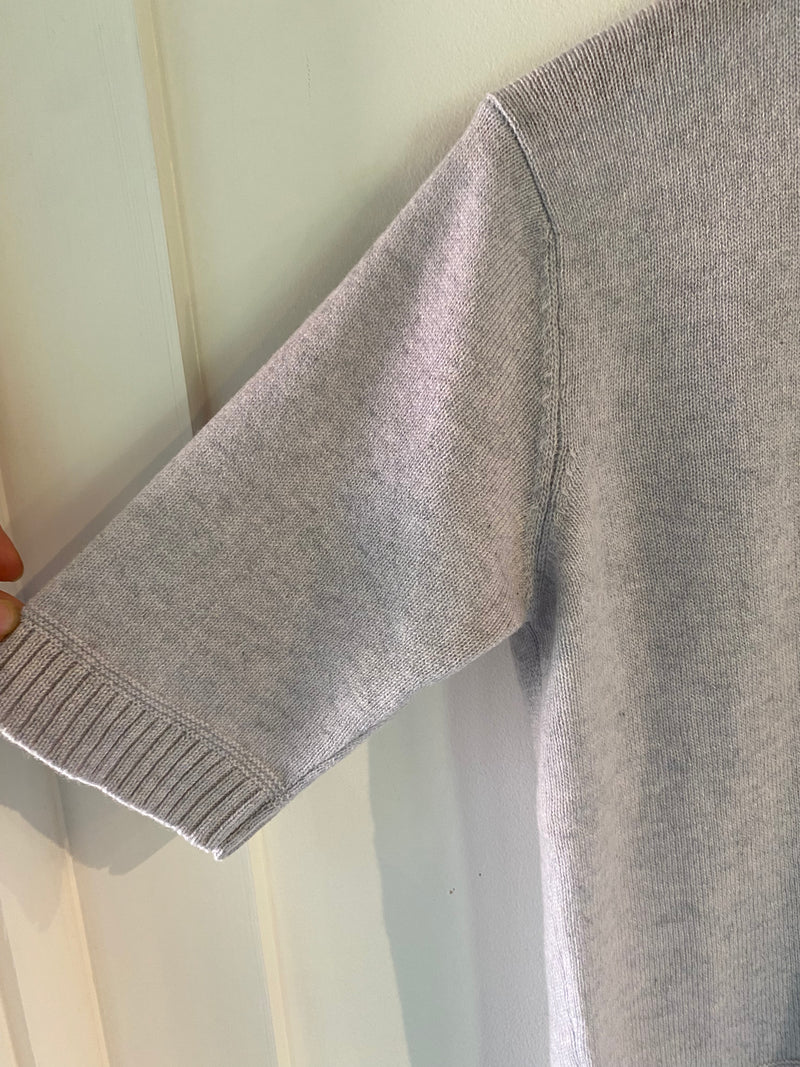 Elbow Sleeve Cardigan Sweater Light Grey Well Heeled