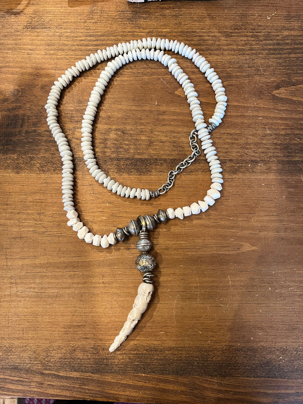 White Beads with Carved Phur
