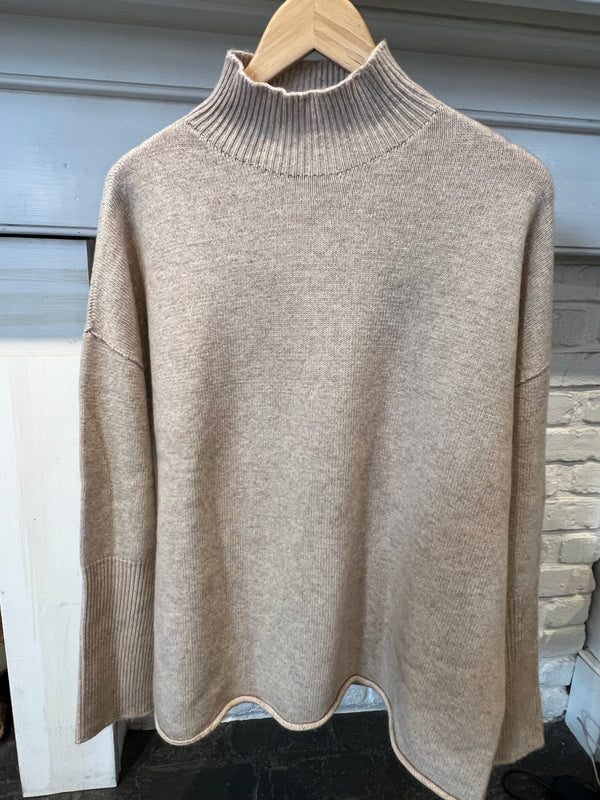 Wool Cashmere Long Sleeve Relaxed Turtleneck | Cream