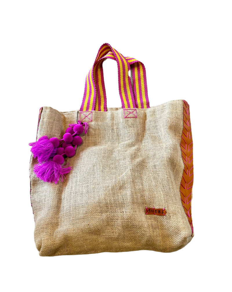 Large Vintage Burlap Tote | Pink