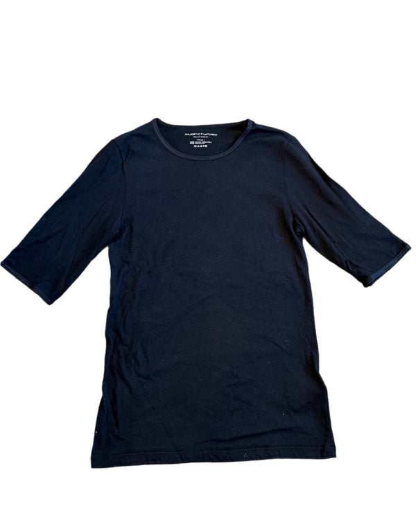 Cotton Cashmere Elbow Sleeve Crewneck | Noir