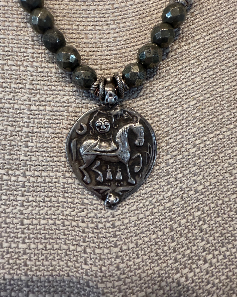 Silver & Pyrite w/Hindu Prayer Necklace