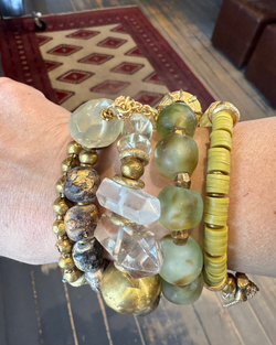 Lime Green and Brass Bracelet Stack
