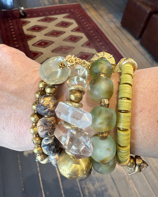 Lime Green and Brass Bracelet Stack