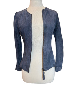 Skin Leather Jacket | Navy Suede
