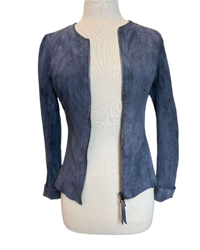 Skin Leather Jacket | Navy Suede