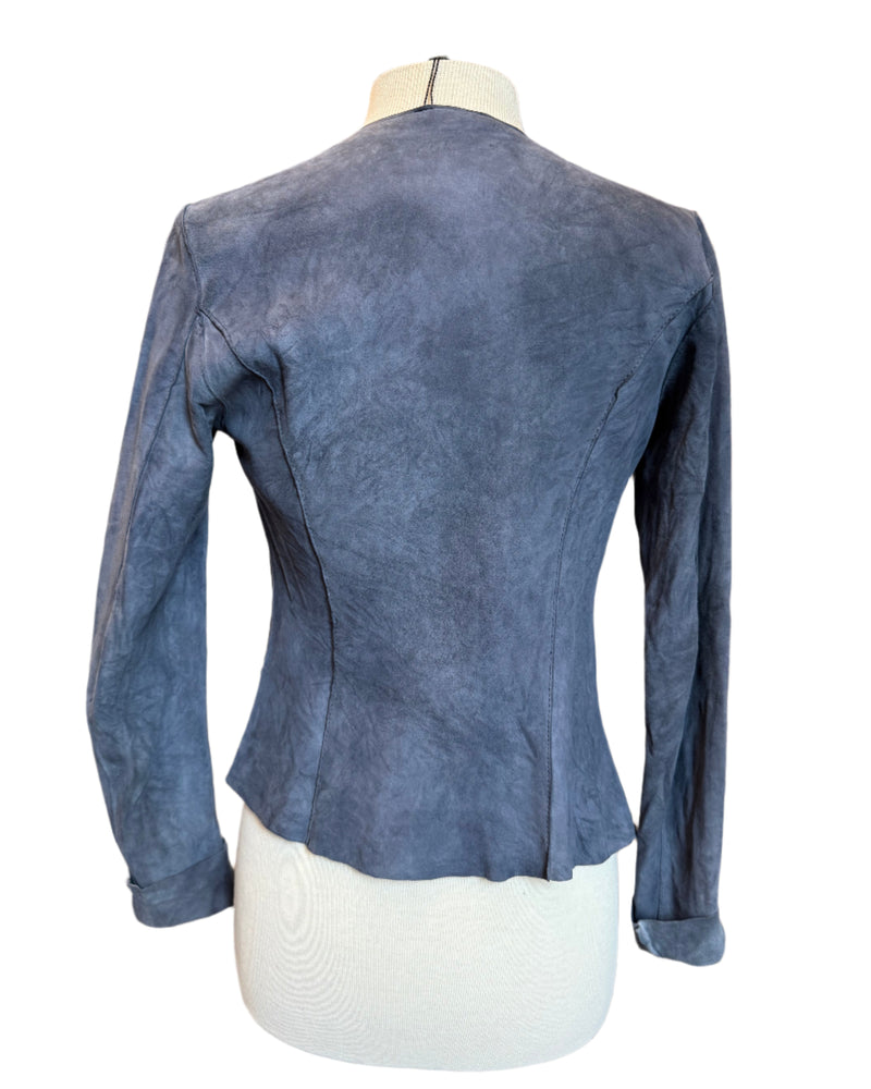 Skin Leather Jacket | Navy Suede